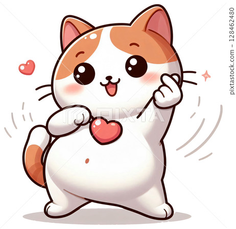 A cat makes a heart shape with its fingers to express its love 128462480