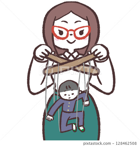 Illustration of a woman controlling a boy Illustration of a woman controlling a boy 128462508