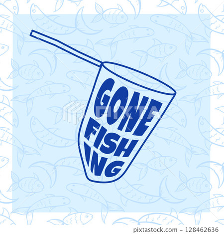 Fisherman square card featuring fishnet with integrated text. Ideal for gifts, packaging or decor. Quirky marine style vector illustration. Hand drawn nautical vibe. Fisherman square card featuring fishnet with integrated text. Ideal for gifts, packaging or decor. Quirky marine style vector illustration. Hand drawn nautical vibe. 128462636