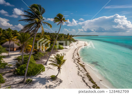 tropical beach with palm trees 128462709