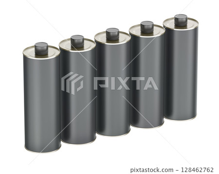 Row of five round tin bottles Row of five round tin bottles 128462762
