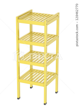 Yellow metal bathroom shelving unit 128462770