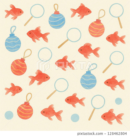 Goldfish series: Lively Japanese-style pattern with goldfish scooping motif 128462804