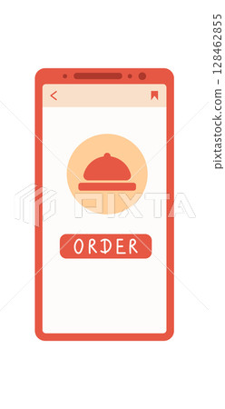 Smartphone app for order payment. Mobile application managing delivery services. Digital device displaying delivery button and order icon. Flat style concept, suitable for online business needs, Smartphone app for order payment. Mobile application managing delivery services. Digital device displaying delivery button and order icon. Flat style concept, suitable for online business needs, 128462855