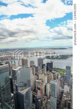 NEW YORK,USA- JUNE 18,2018:Aerial view of building in new york city from one world trade building. NEW YORK,USA- JUNE 18,2018:Aerial view of building in new york city from one world trade building. 128462895