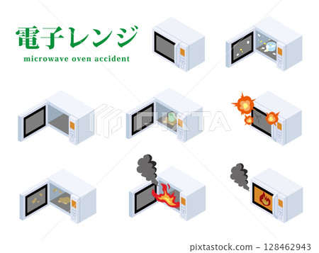 Microwave oven trouble illustration set 128462943