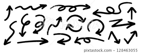 手繪箭頭集 - 簡單的黑色向量圖示素材（徒手畫線） 128463055