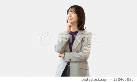 Smiling and thinking woman/business woman 128463083