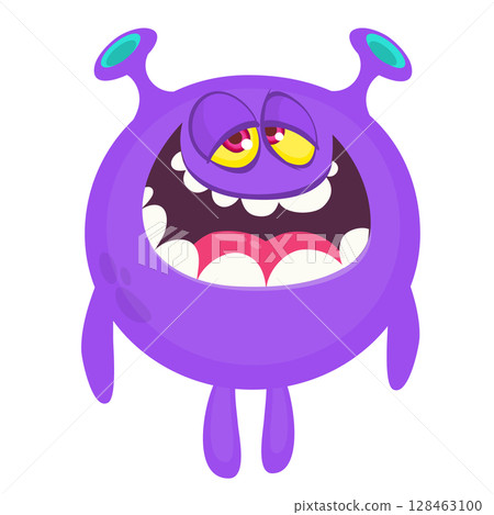 Cartoon cute monster with funny excited face expression waving hands . Vector illustration isolated on white. Halloween design 128463100