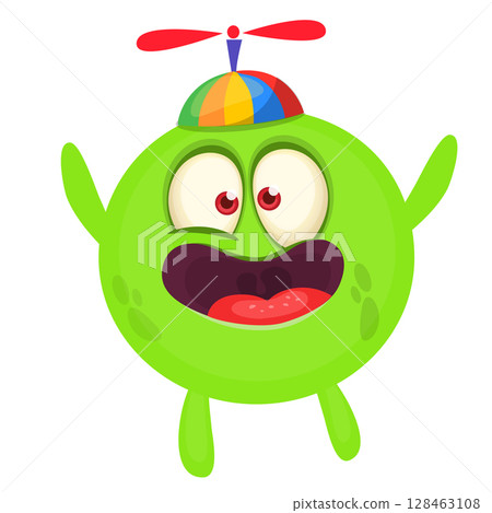 Cartoon cute monster with funny excited face expression waving hands . Vector illustration isolated on white. Halloween design 128463108