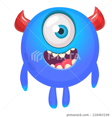 Cartoon cute monster with funny excited face expression waving hands . Vector illustration isolated on white. Halloween design 128463109