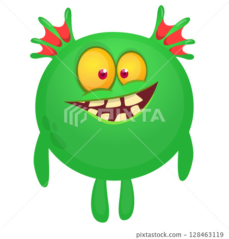 Cartoon cute monster with funny excited face expression waving hands . Vector illustration isolated on white. Halloween design 128463119