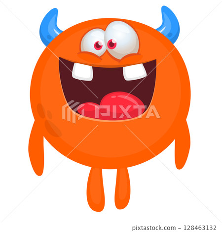 Cartoon cute monster with funny excited face expression waving hands . Vector illustration isolated on white. Halloween design 128463132