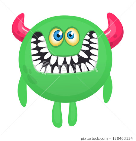 Cartoon cute monster with funny excited face expression waving hands . Vector illustration isolated on white. Halloween design Cartoon cute monster with funny excited face expression waving hands . Vector illustration isolated on white. Halloween design 128463134