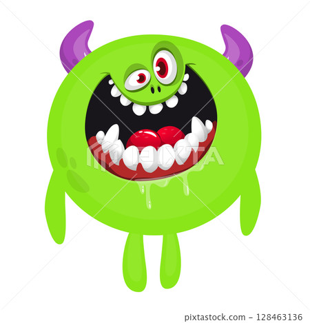 Cartoon cute monster with funny excited face expression waving hands . Vector illustration isolated on white. Halloween design 128463136