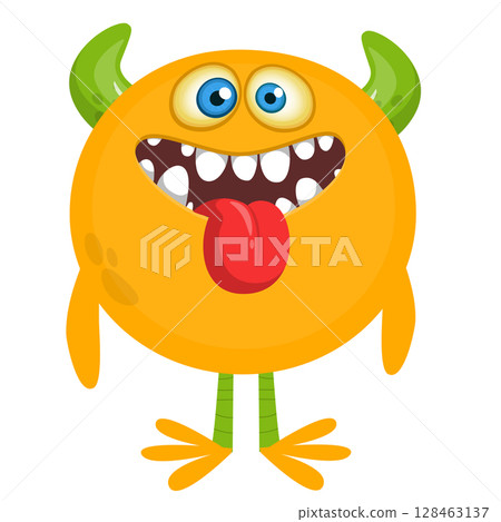 Cartoon cute monster with funny excited face expression waving hands . Vector illustration isolated on white. Halloween design 128463137