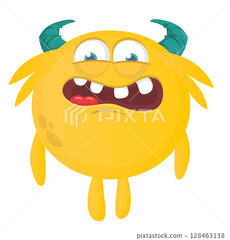 Cartoon cute monster with funny excited face expression waving hands . Vector illustration isolated on white. Halloween design 128463138