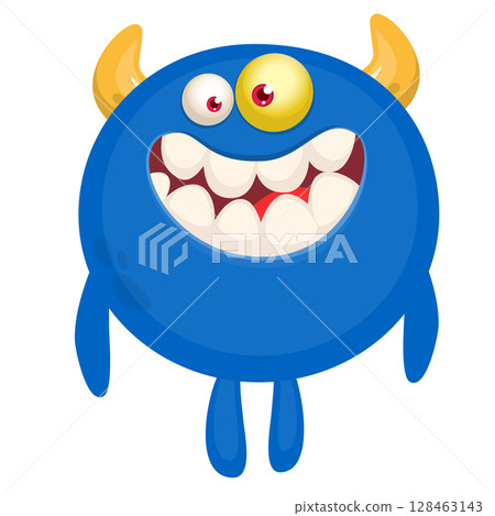 Cartoon cute monster with funny excited face expression waving hands . Vector illustration isolated on white. Halloween design 128463143