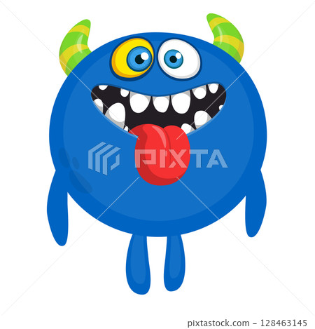 Cartoon cute monster with funny excited face expression waving hands . Vector illustration isolated on white. Halloween design Cartoon cute monster with funny excited face expression waving hands . Vector illustration isolated on white. Halloween design 128463145