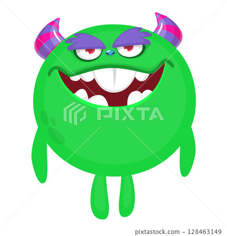 Cartoon cute monster with funny excited face expression waving hands . Vector illustration isolated on white. Halloween design Cartoon cute monster with funny excited face expression waving hands . Vector illustration isolated on white. Halloween design 128463149