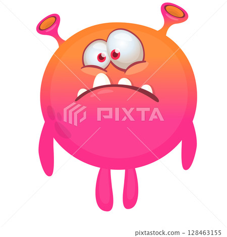Cartoon cute monster with funny excited face expression waving hands . Vector illustration isolated on white. Halloween design Cartoon cute monster with funny excited face expression waving hands . Vector illustration isolated on white. Halloween design 128463155