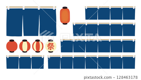 藍色暖簾和紅燈籠的變體插圖 128463178