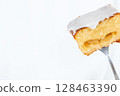 Partly eaten lemon cake (with fork/natural lighting) 128463390