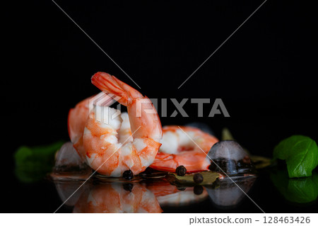 Fresh seafood and spices close-up isolated Fresh seafood and spices close-up isolated 128463426
