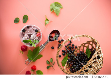 Summer dessert with strawberries and currants isolated 128463469