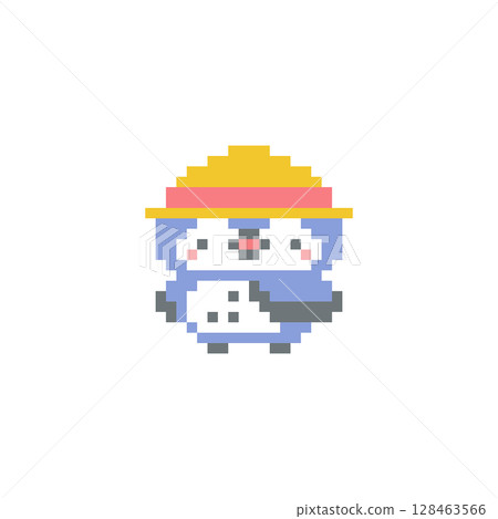 Pixel art of a straw hat and a blue owl 128463566