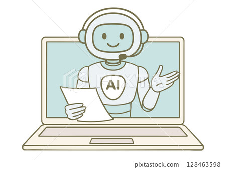 人工智慧機器人透過螢幕提供指導和解釋的圖示 128463598