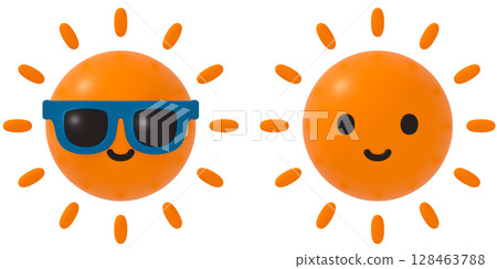 戴著太陽眼鏡的太陽和微笑的太陽 戴著太陽眼鏡的太陽和微笑的太陽 128463788