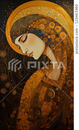 An Elegant Woman Dressed in Gold  A Stunning Artistic Portrait Capturing Beauty and Grace 128463960