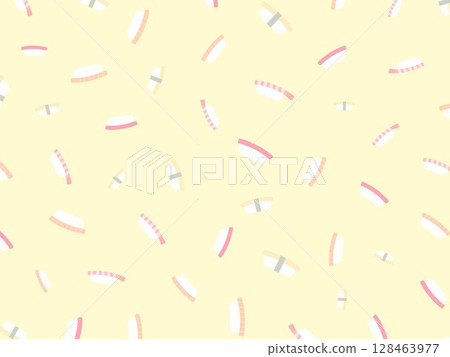 壽司鮪魚鮭魚蛋蝦黃色圖案背景 128463977