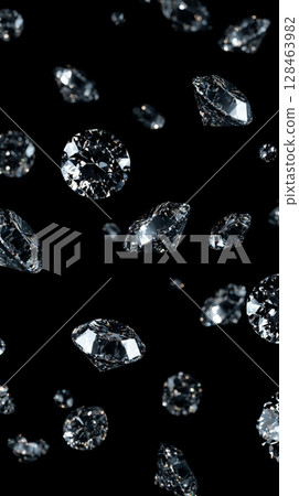 Shimmering Sparkling Diamonds Displayed Beautifully on a Deep Black Background for Effect 128463982
