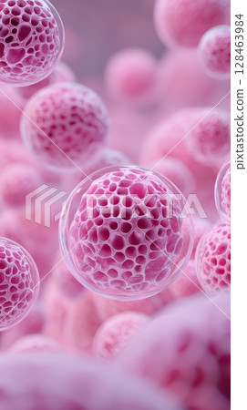 CloseUp of Vibrantly Colored Pink Microorganisms Under a HighResolution Microscope 128463984
