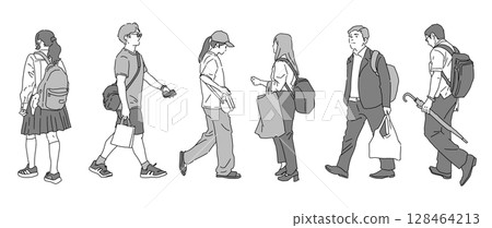步行者的線條畫插圖集 128464213