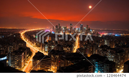 Moonlit Night in a Megacity 128464474