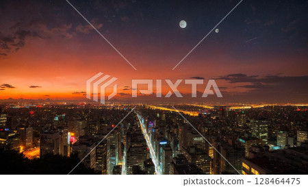 Moonlit Night in a Megacity 128464475
