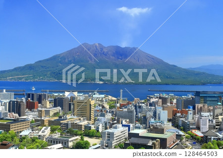 [Kagoshima Prefecture] Sakurajima and Kagoshima City as seen from Shiroyama Park Observatory 128464503