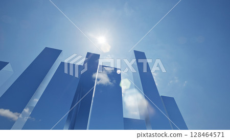 futuristic city and buildings on blue sky with clouds 128464571