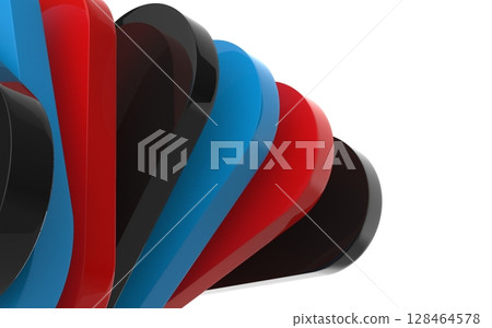 Abstract black red and blue shapes arcs in white background 128464578