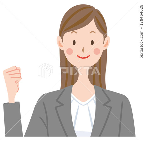 Illustration of a businesswoman posing with her fist in the air Illustration of a businesswoman posing with her fist in the air 128464629