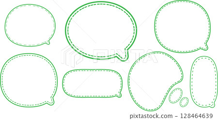 A set of simple speech bubbles in green with dashed lines inside. Various shapes 128464639