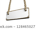 Rustic wooden sign hanging from a rope, awaiting personal touches or messages 128465027
