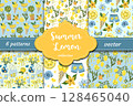 Fresh lemoncore vector pattern set with citrus fruits, bows, flowers, ice cream and summer clothes in hand-drawn dopamine style. Perfect for packaging, fabric, and stationery. 128465040