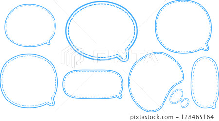一組簡單的藍色圓形氣泡，內部有相同顏色的虛線 128465164
