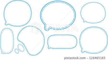 一組簡單的藍色圓形氣泡，內部有相同顏色的虛線 128465165