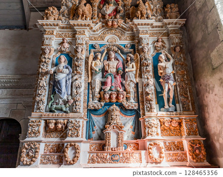 Parish close church of Commana, finistere, brittany, france 128465356