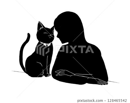 Cute cat and woman silhouette 2 128465542